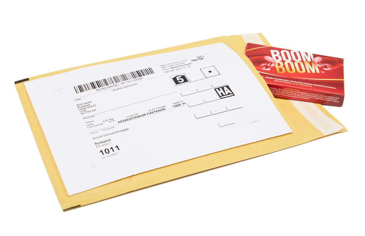 A Boom Boom csomagolása teljes diszkrét. Sem a csomagolásból, sem a címzésből nem derül ki semmi